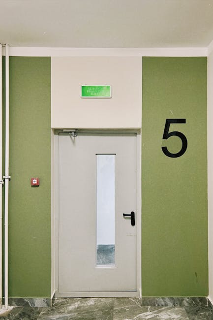 Modern green door with large number 5